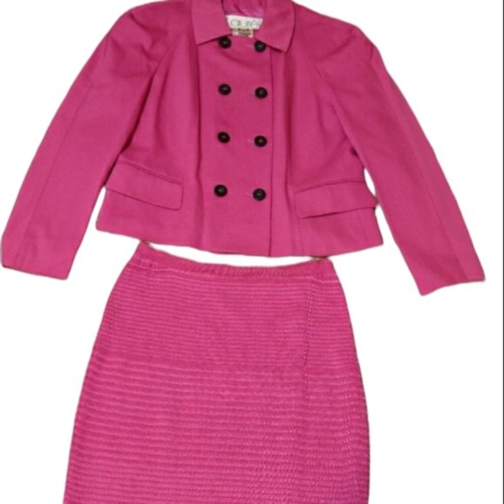 Laurel Vintage Pink Skirt Suit & Blazer Set Size 38 Large 80s Designer Two-Piece